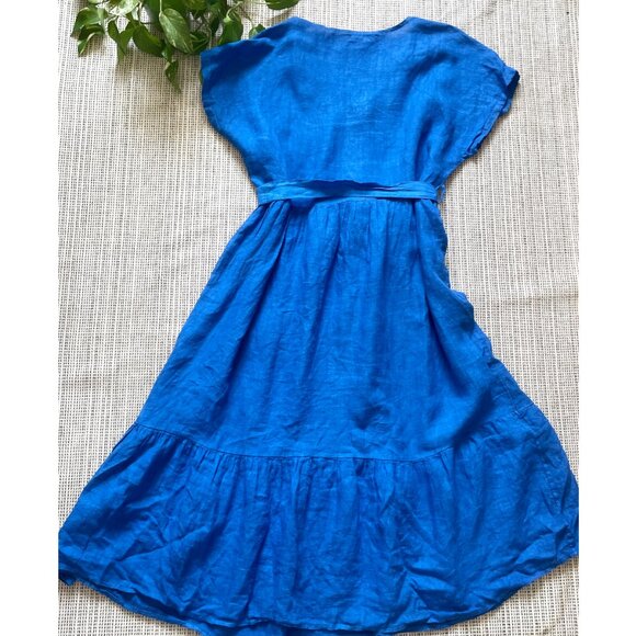 Blue 100% linen Made in Italy tiered midi dress - Picture 2 of 5